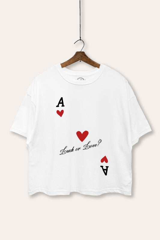 "luck or love" graphic boxy crop top