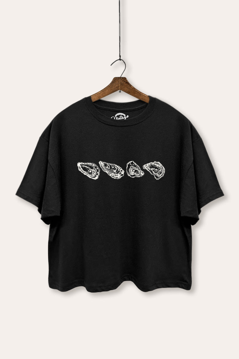 Oyster Coastal Graphic Boxy Crop Top