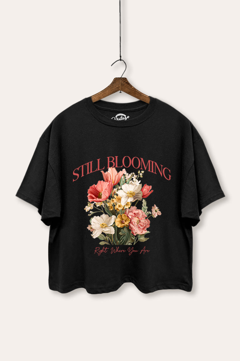 Still Blooming Flower Bouquet Graphic Boxy Crop Top