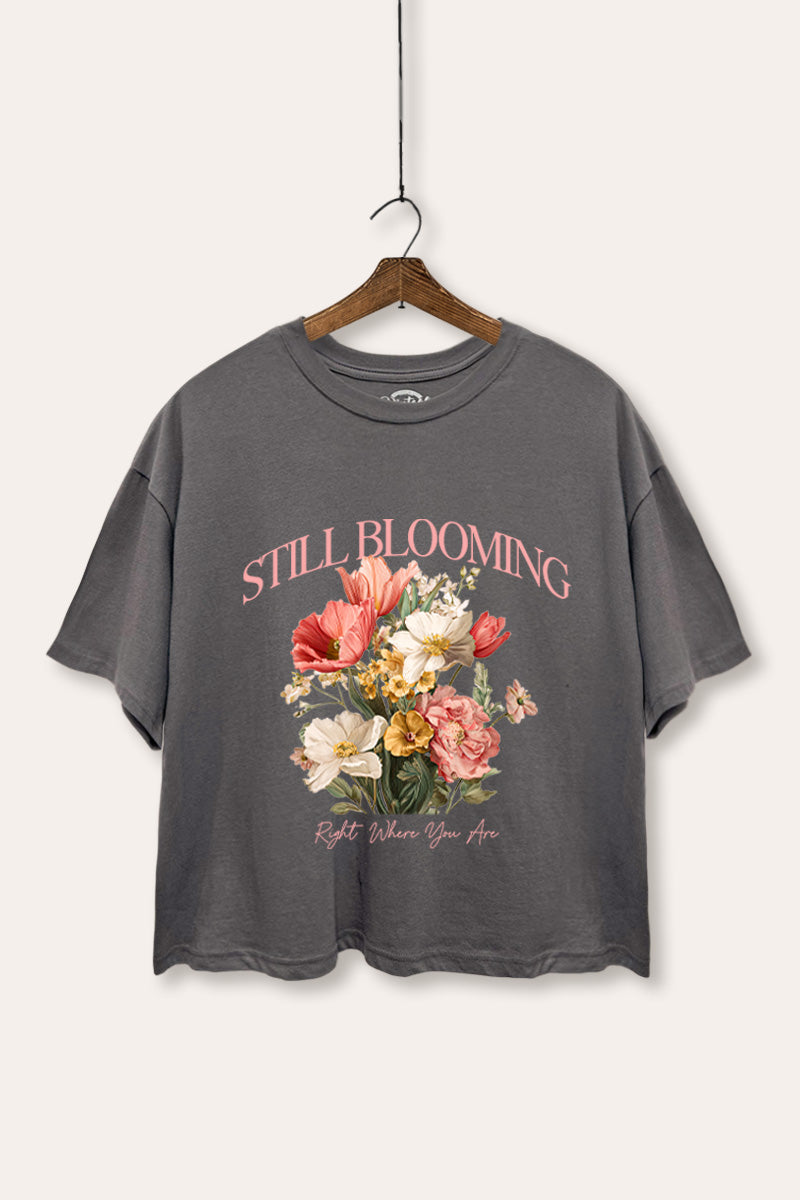 Still Blooming Flower Bouquet Graphic Boxy Crop Top