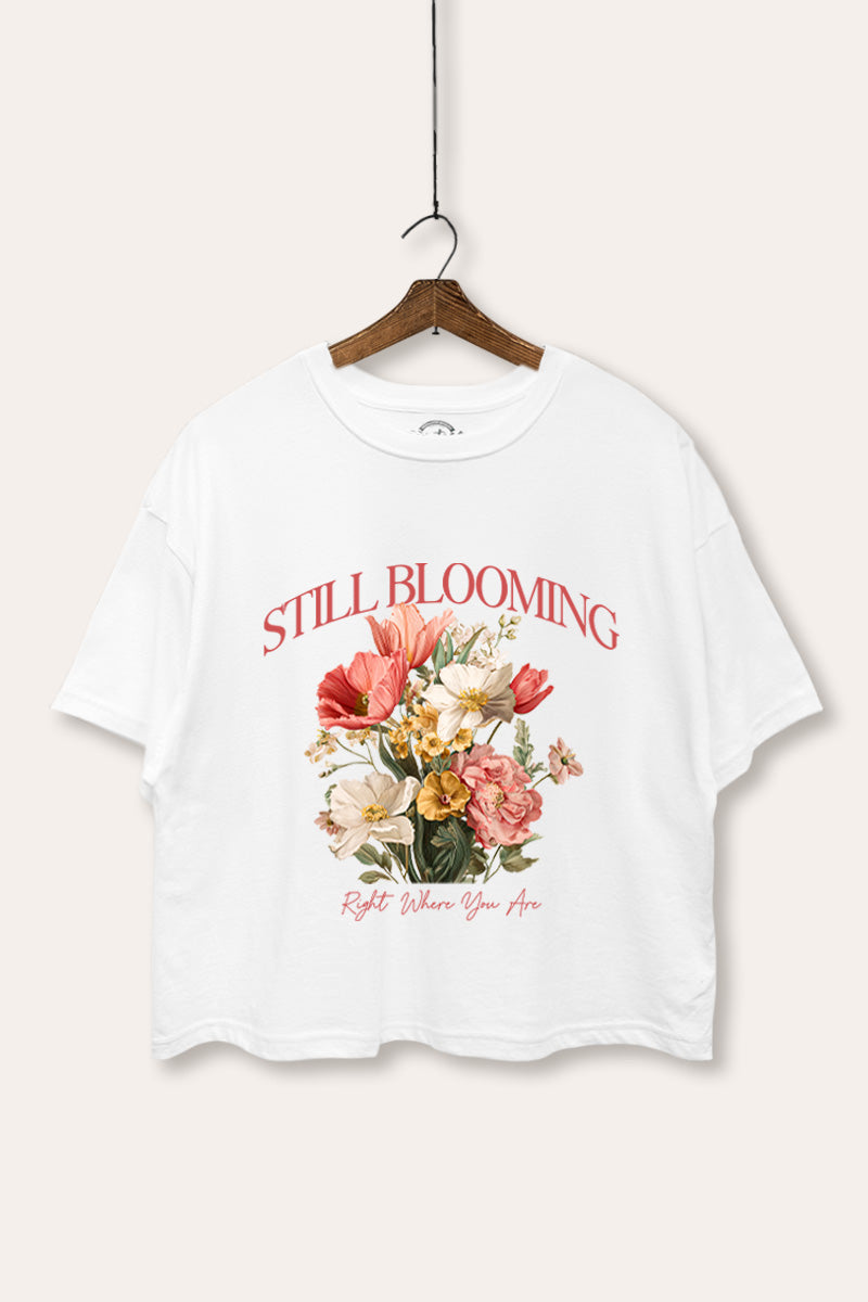 Still Blooming Flower Bouquet Graphic Boxy Crop Top