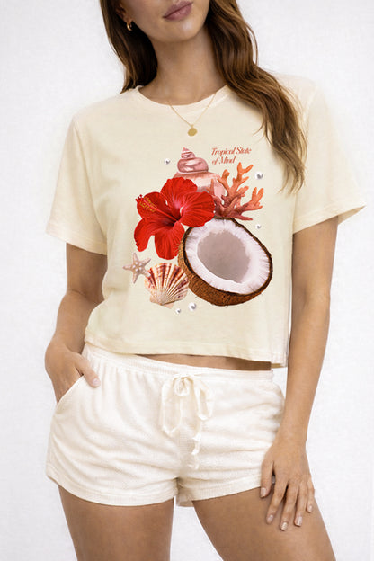 Tropical State Of Mind Coastal Graphic Boxy Crop Top