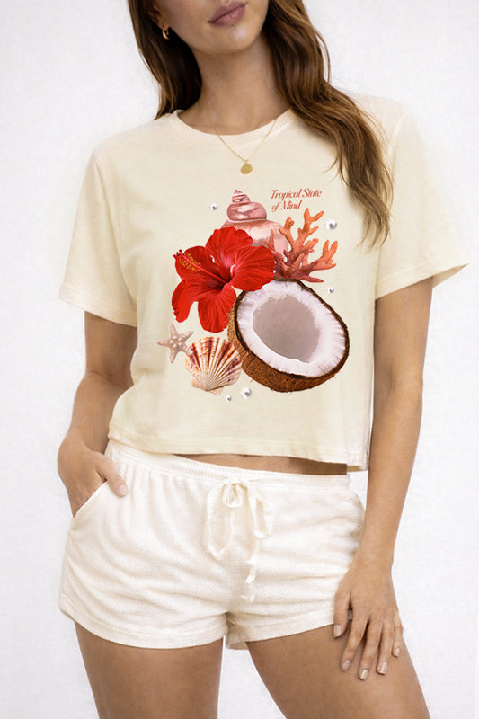 Tropical State Of Mind Coastal Graphic Boxy Crop Top