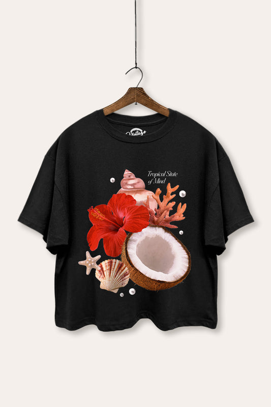 Tropical State Of Mind Coastal Graphic Boxy Crop Top