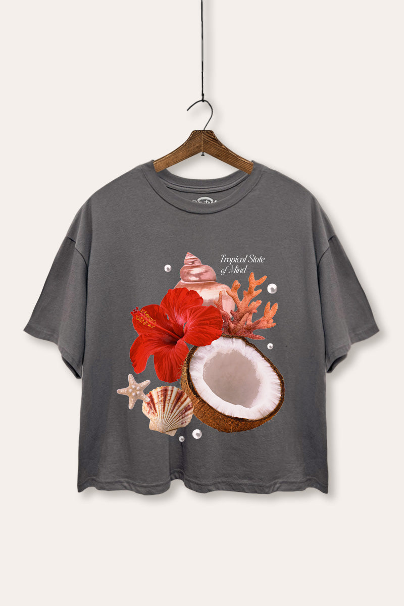 Tropical State Of Mind Coastal Graphic Boxy Crop Top