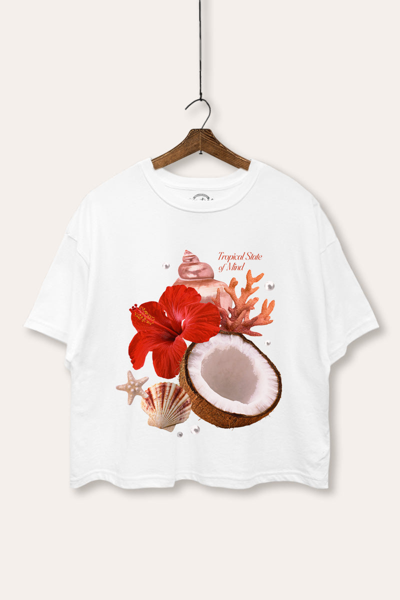 Tropical State Of Mind Coastal Graphic Boxy Crop Top