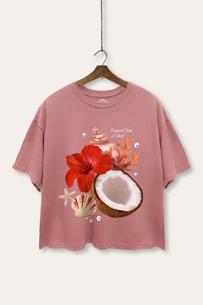 Tropical State Of Mind Coastal Graphic Boxy Crop Top