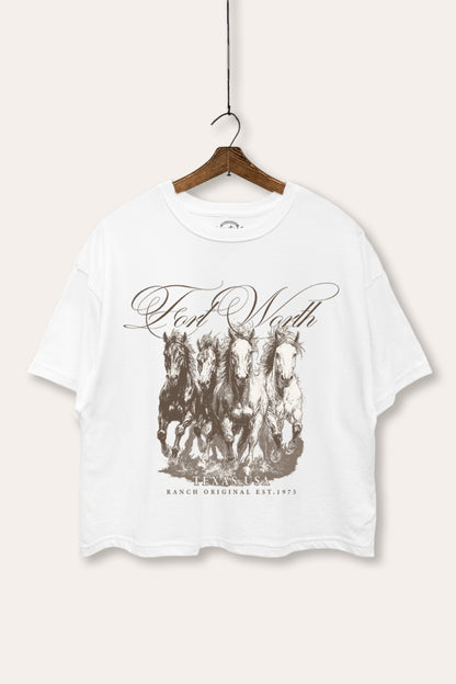 Fort Worth Texas Horses Graphic Boxy Crop Top