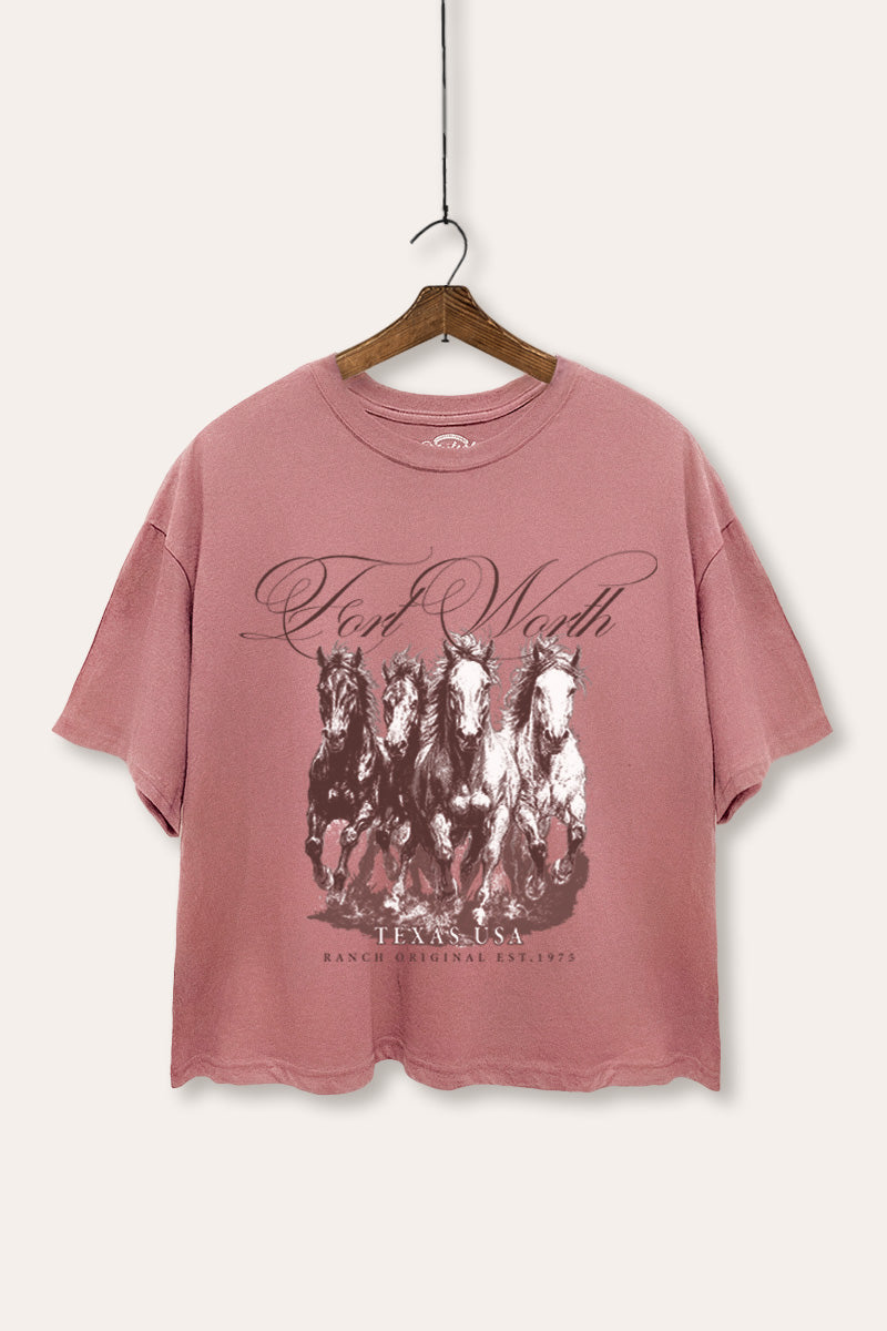 Fort Worth Texas Horses Graphic Boxy Crop Top