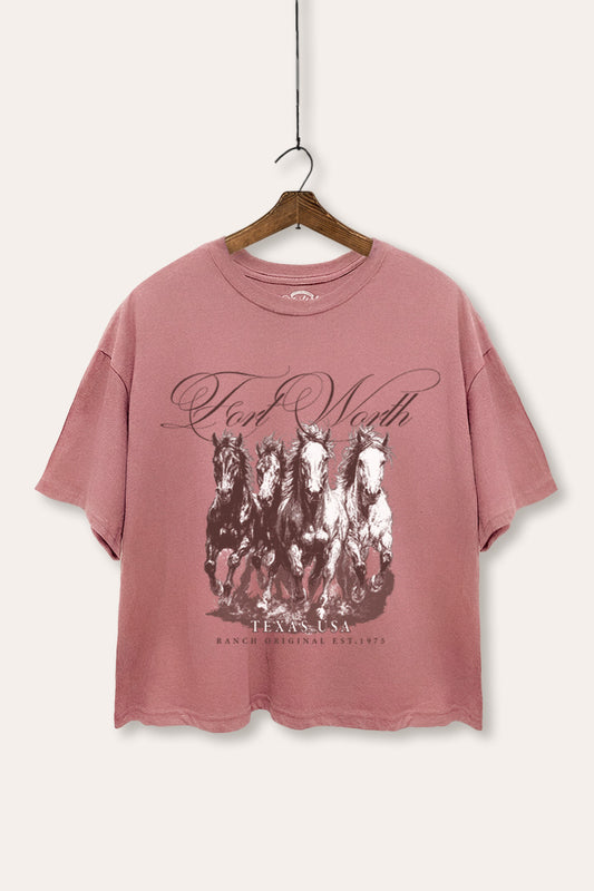 Fort Worth Texas Horses Graphic Boxy Crop Top