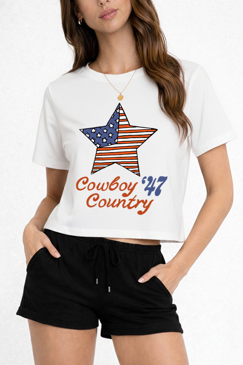 US Flag Cowboy Country Graphic Boxy Crop Top