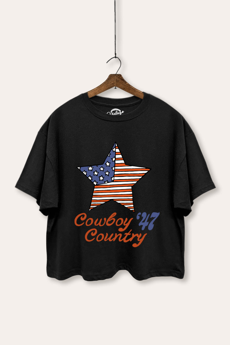 US Flag Cowboy Country Graphic Boxy Crop Top