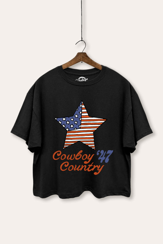 US Flag Cowboy Country Graphic Boxy Crop Top