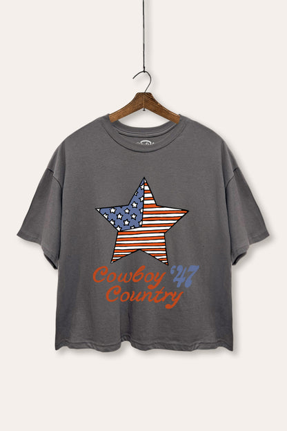 US Flag Cowboy Country Graphic Boxy Crop Top