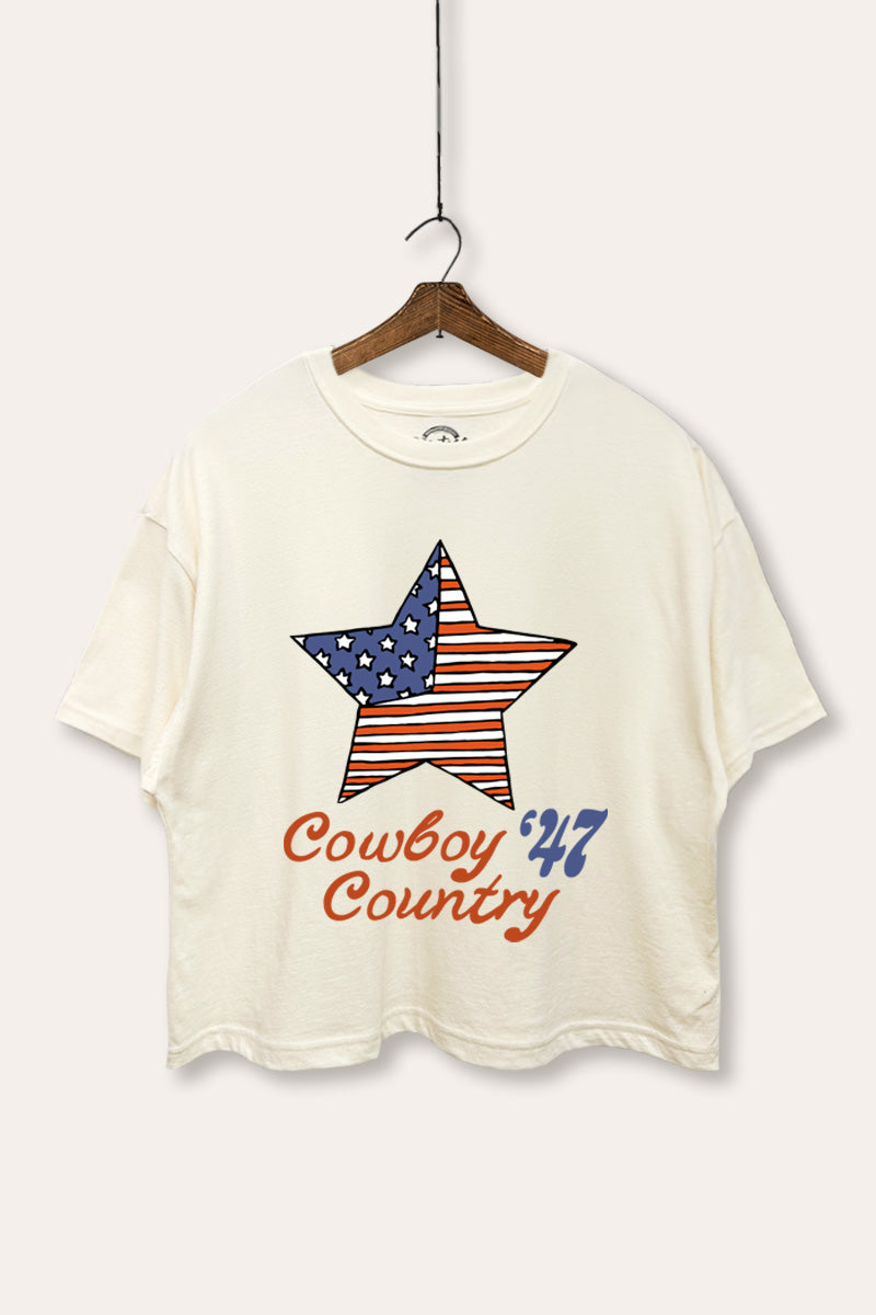 US Flag Cowboy Country Graphic Boxy Crop Top