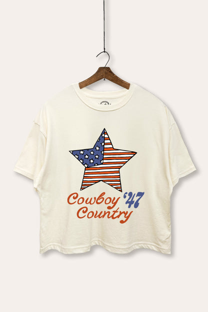 US Flag Cowboy Country Graphic Boxy Crop Top