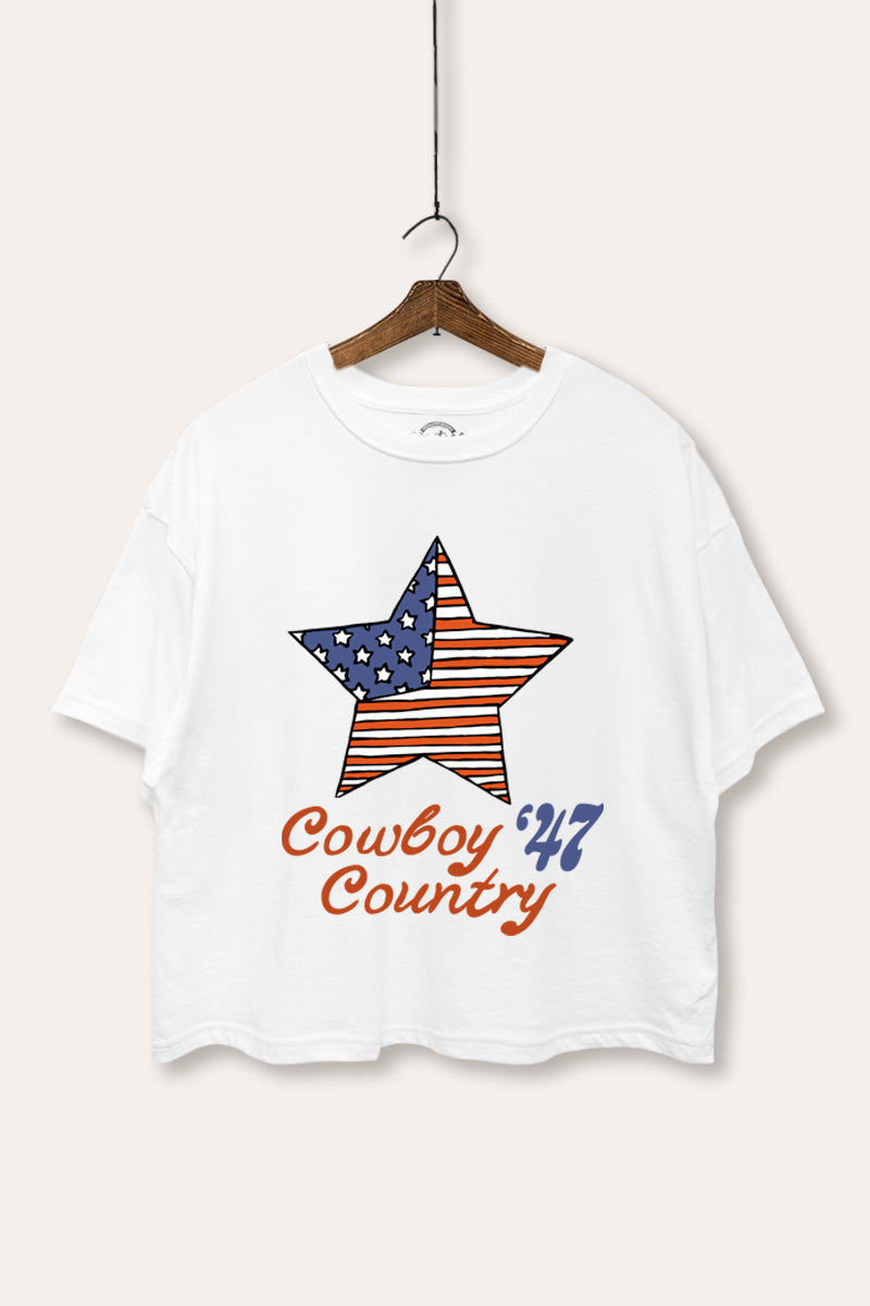 US Flag Cowboy Country Graphic Boxy Crop Top