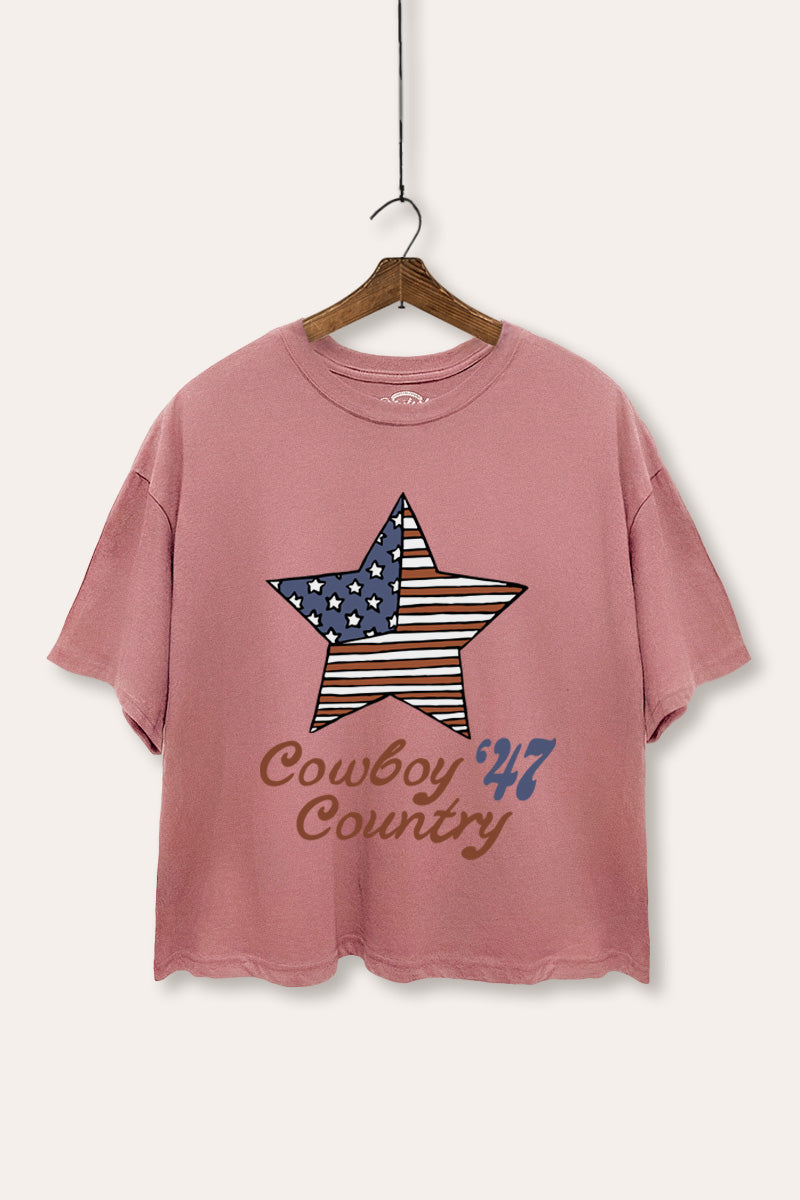 US Flag Cowboy Country Graphic Boxy Crop Top