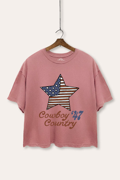 US Flag Cowboy Country Graphic Boxy Crop Top