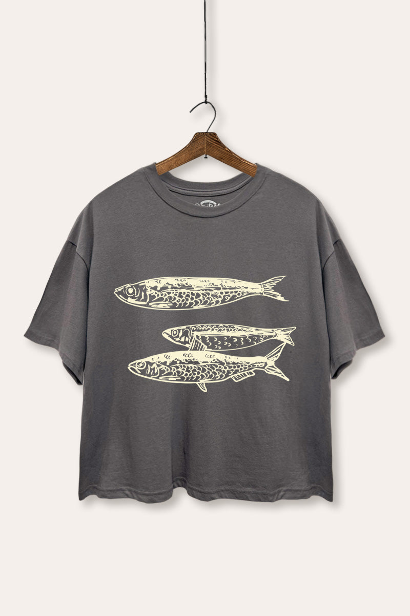 Ocean Inspired Sardines Graphic Boxy Crop Top