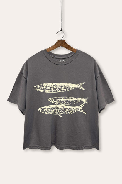 Ocean Inspired Sardines Graphic Boxy Crop Top