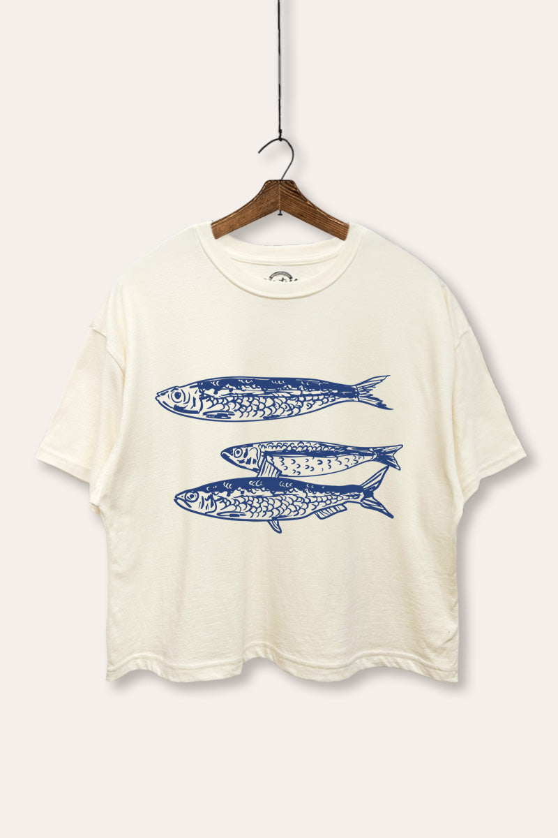 Ocean Inspired Sardines Graphic Boxy Crop Top