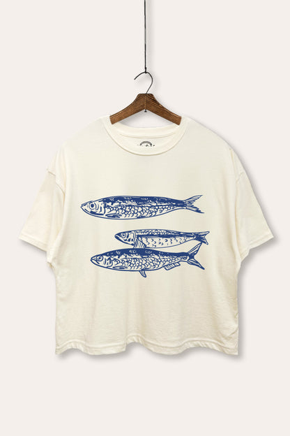 Ocean Inspired Sardines Graphic Boxy Crop Top
