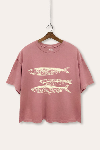 Ocean Inspired Sardines Graphic Boxy Crop Top