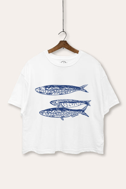 Ocean Inspired Sardines Graphic Boxy Crop Top
