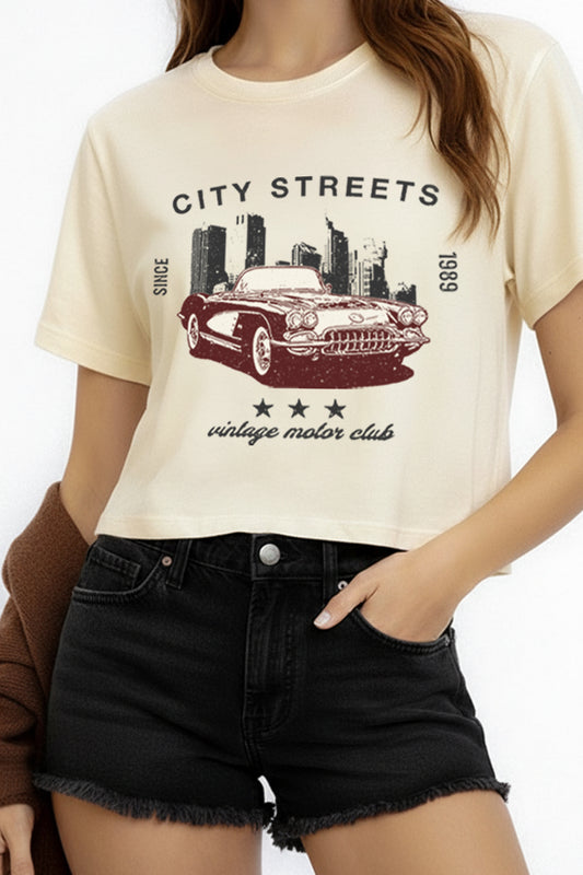Vintage Motor City Streets Graphic Boxy Crop Top