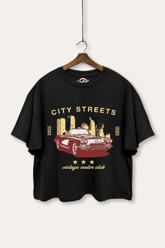Vintage Motor City Streets Graphic Boxy Crop Top
