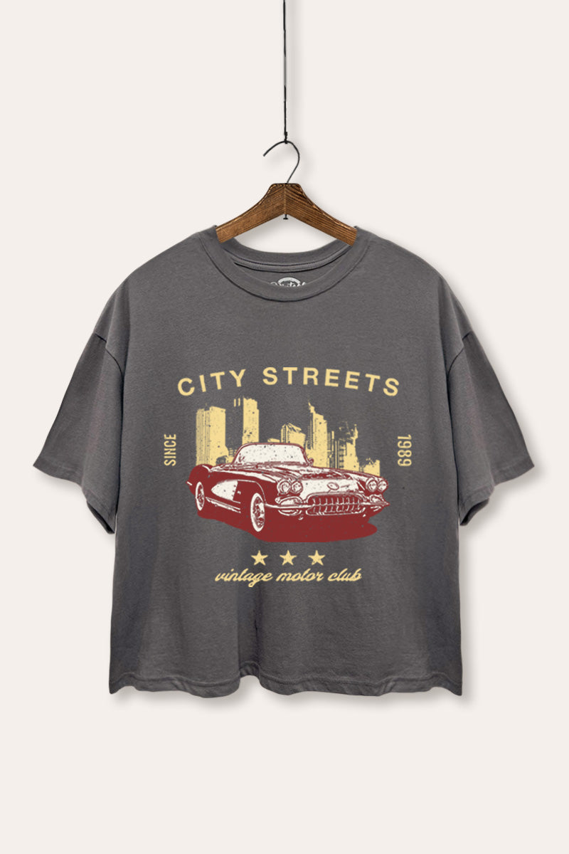 Vintage Motor City Streets Graphic Boxy Crop Top