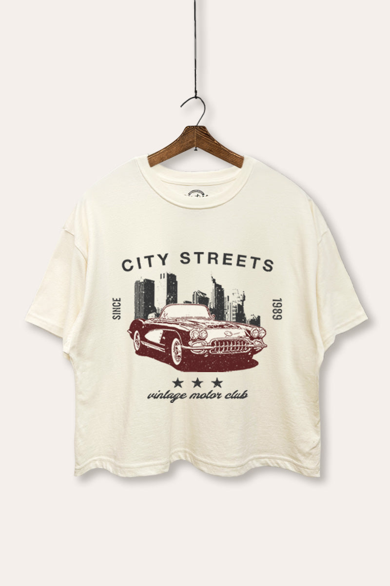 Vintage Motor City Streets Graphic Boxy Crop Top