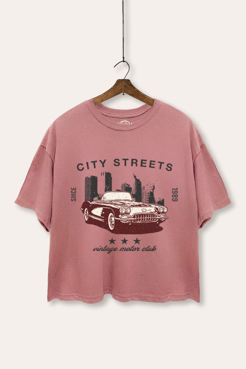 Vintage Motor City Streets Graphic Boxy Crop Top