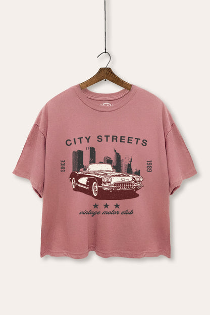Vintage Motor City Streets Graphic Boxy Crop Top