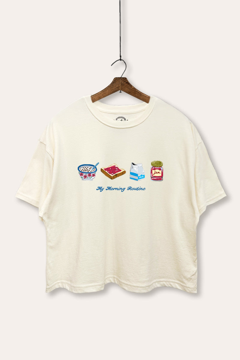 My Morning Routine Graphic Boxy Crop Top
