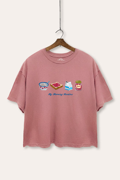 My Morning Routine Graphic Boxy Crop Top