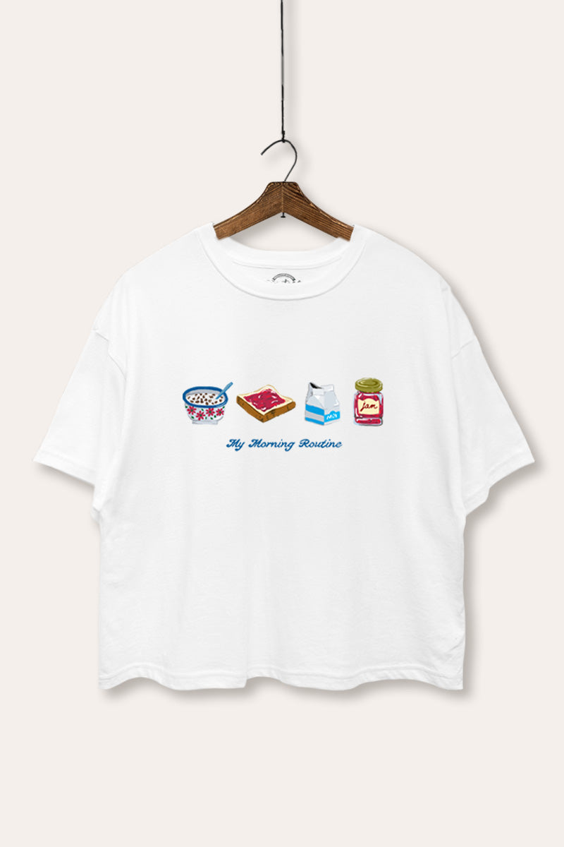 My Morning Routine Graphic Boxy Crop Top