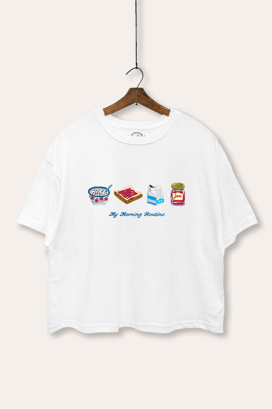 My Morning Routine Graphic Boxy Crop Top