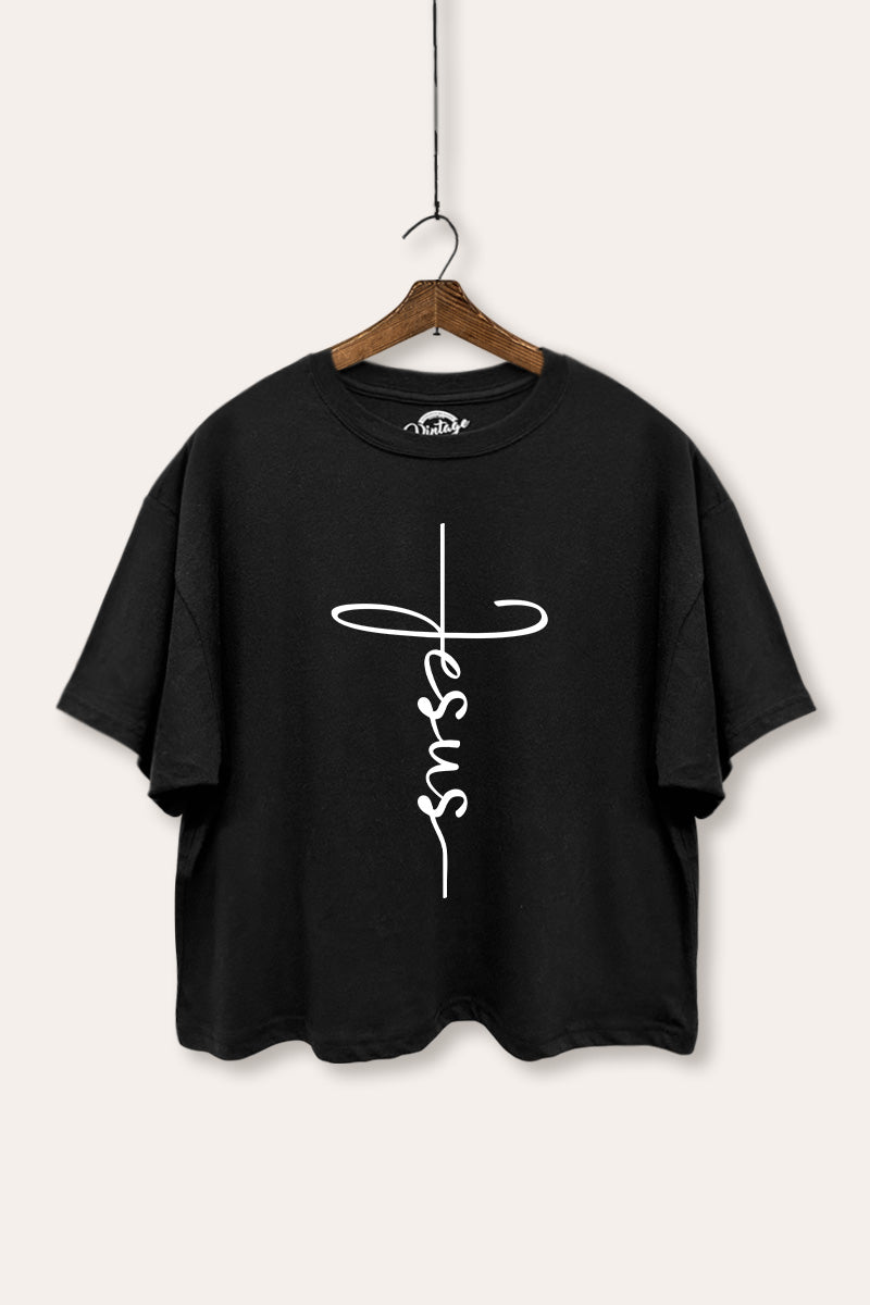 Jesus Cross Typography Boxy Crop Top