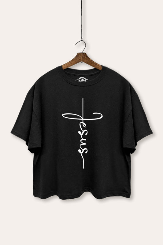 Jesus Cross Typography Boxy Crop Top