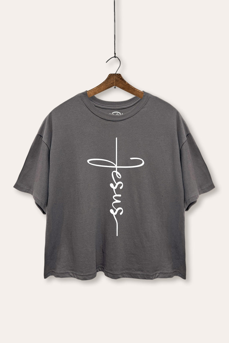 Jesus Cross Typography Boxy Crop Top