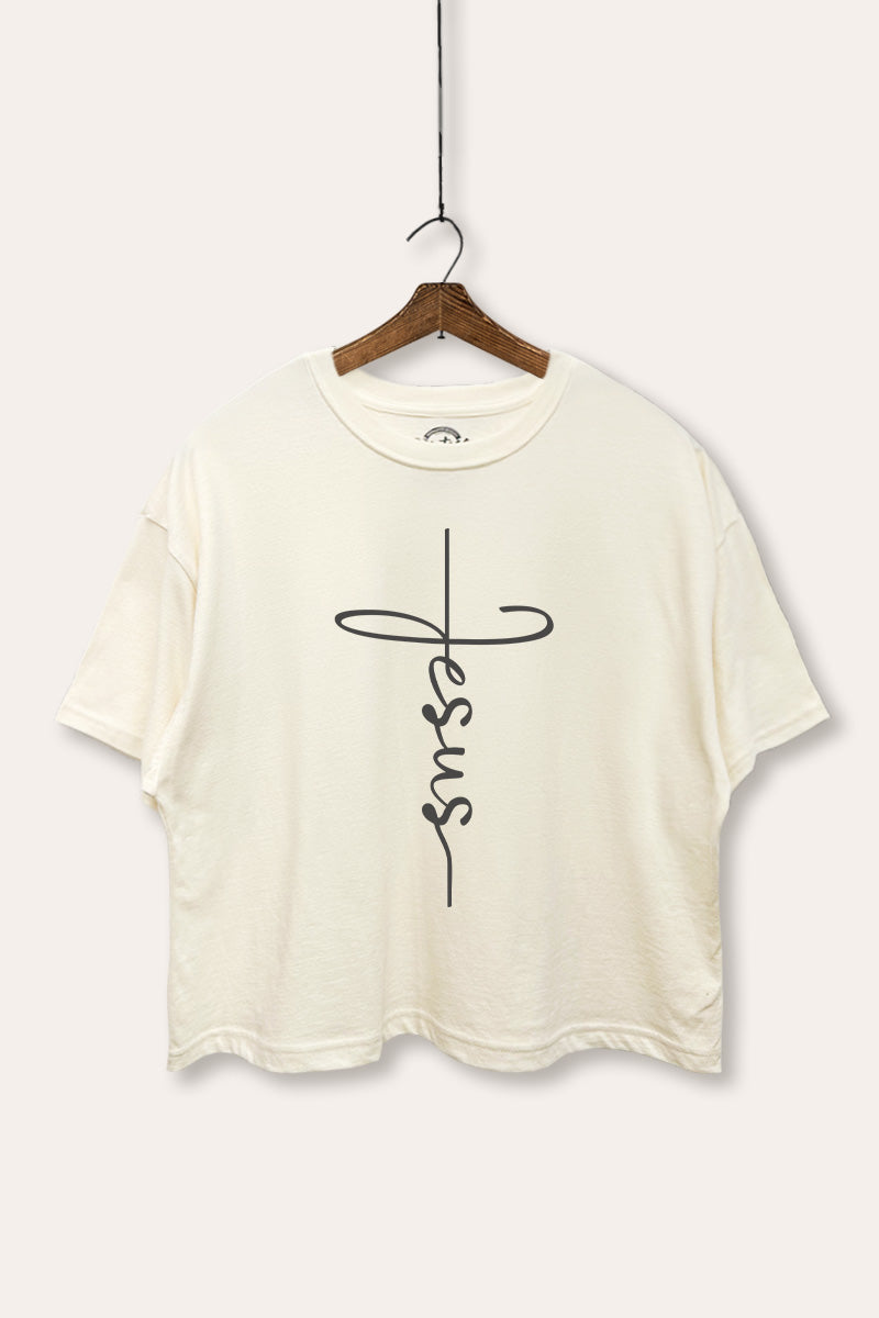 Jesus Cross Typography Boxy Crop Top