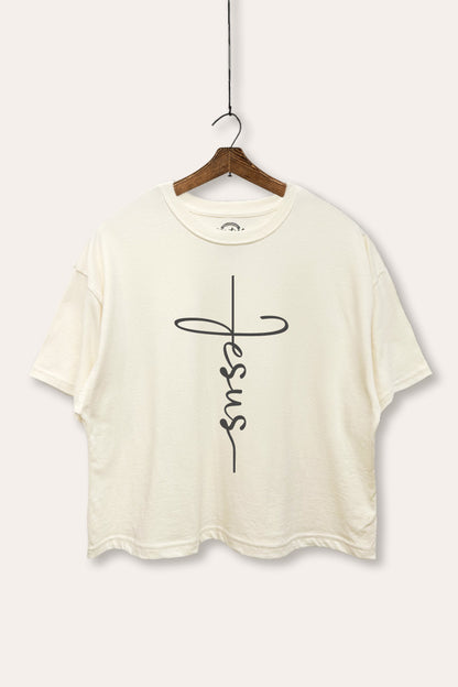 Jesus Cross Typography Boxy Crop Top