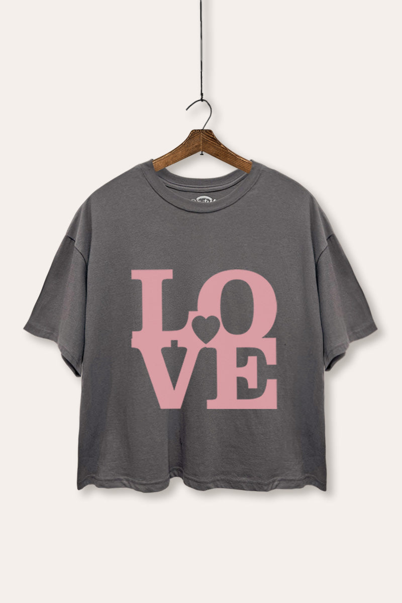 "LOVE" heart graphic boxy crop top