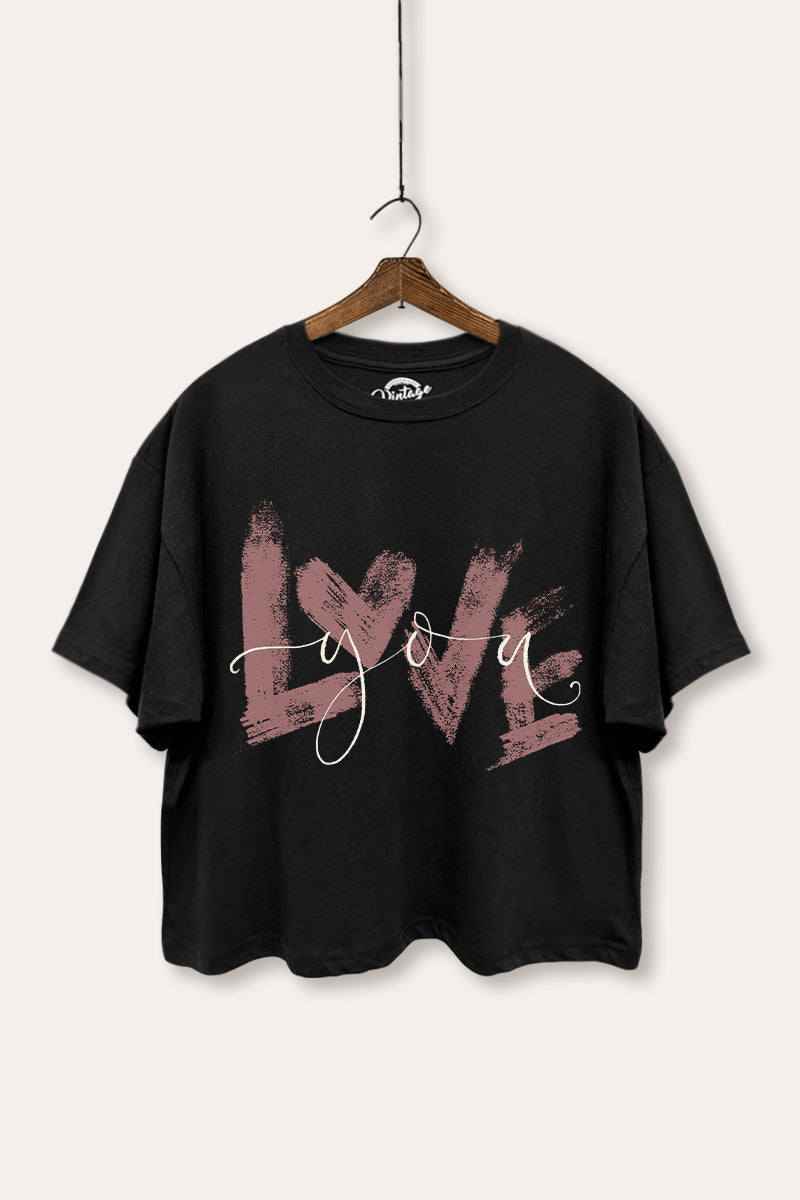 "love you" heart graphic boxy crop top