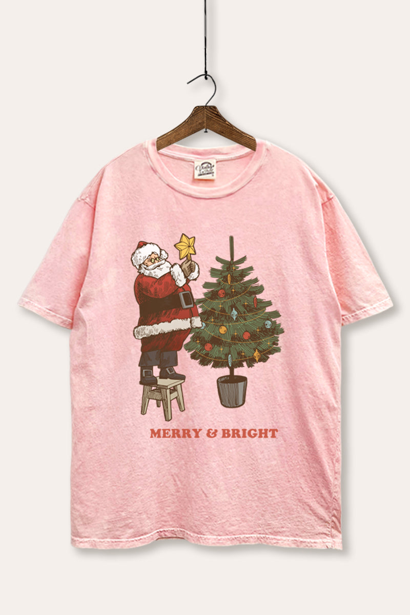Santa & Christmas Tree Graphic Mineral Wash Boxy Tee