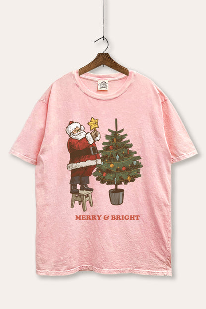 Santa & Christmas Tree Graphic Mineral Wash Boxy Tee