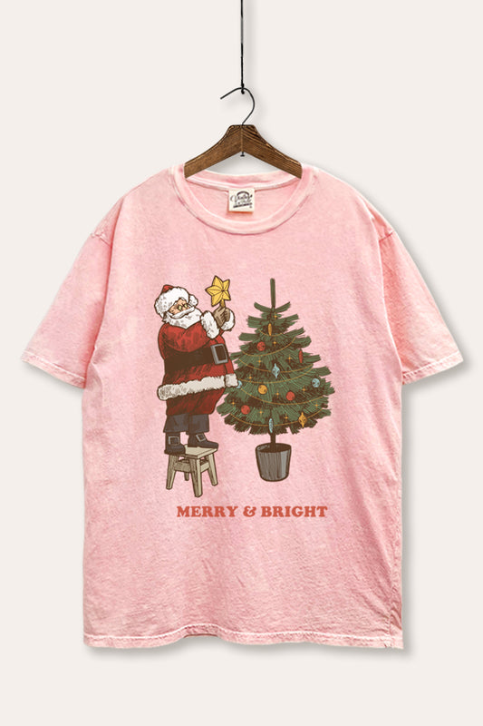 santa decorating christmas tree mineral wash boxy graphic tee