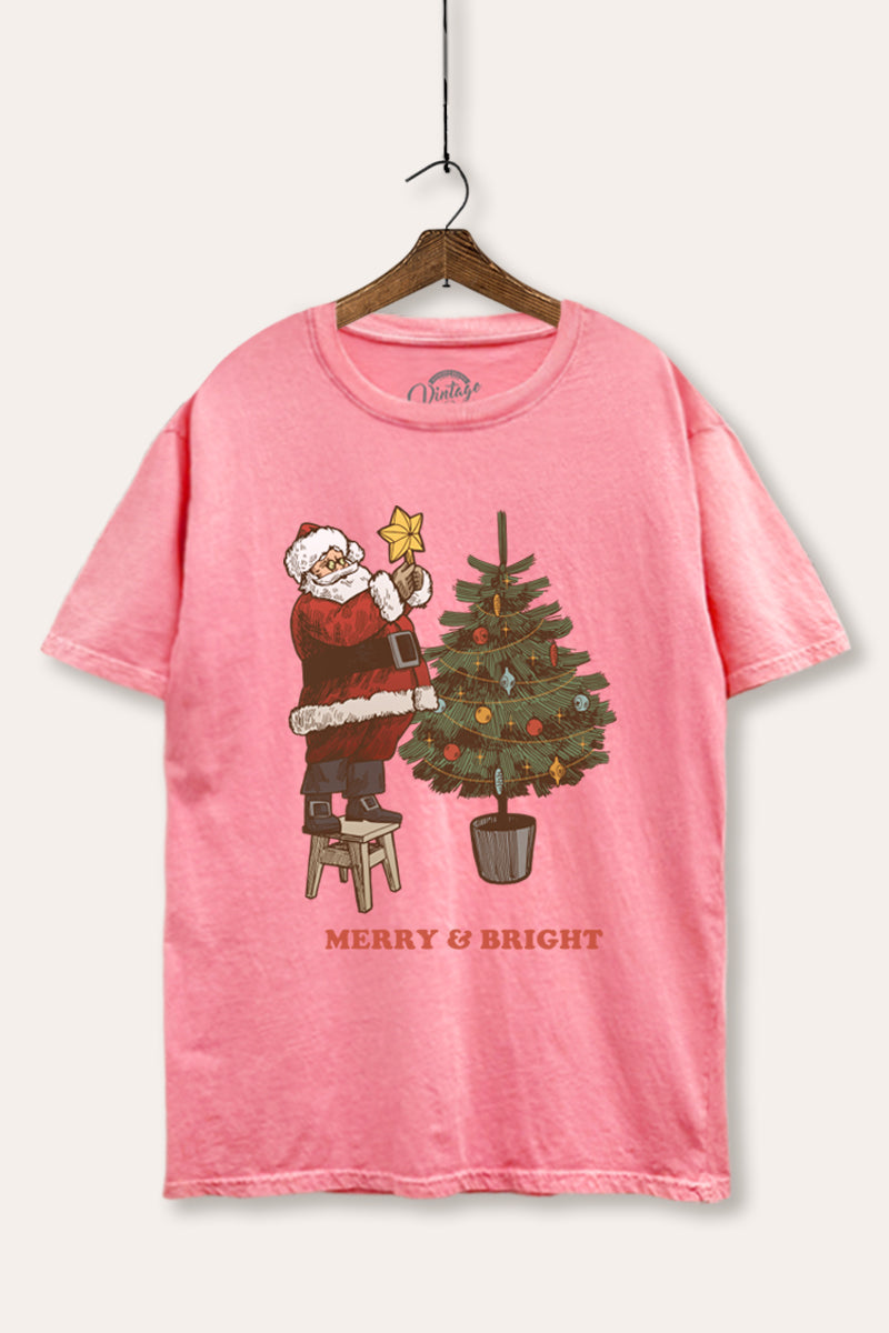 Santa & Christmas Tree Graphic Mineral Wash Boxy Tee